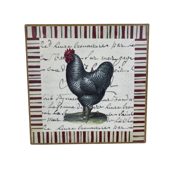 "Striped Chicken" by John Derian Square Wall Hanging Plymouth Rock Rooster - Picture 1 of 7